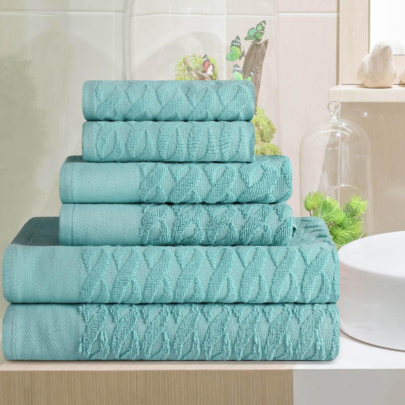 Premium Turkish Cotton Herringbone Jacquard 6-Piece Towel Set - Ultra Soft & Absorbent Bath Towels for Spa, Hotel & Luxury Home Use