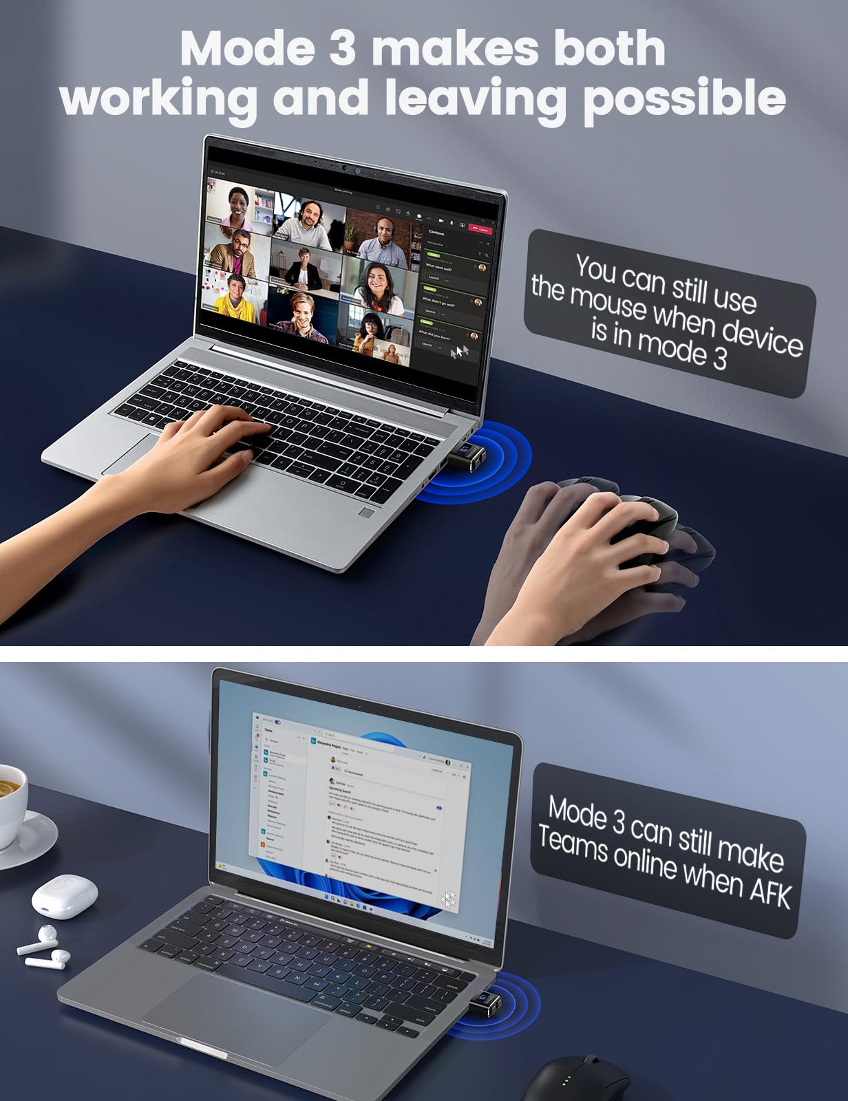 Meatanty USB Mouse Jiggler - Undetectable Automatic Mouse Mover with Screen Display, 3 Modes for Computer Activity Simulation | Keep PC/Laptop Awake for Remote Work, Office, Gaming & Online Meetings (Blue)