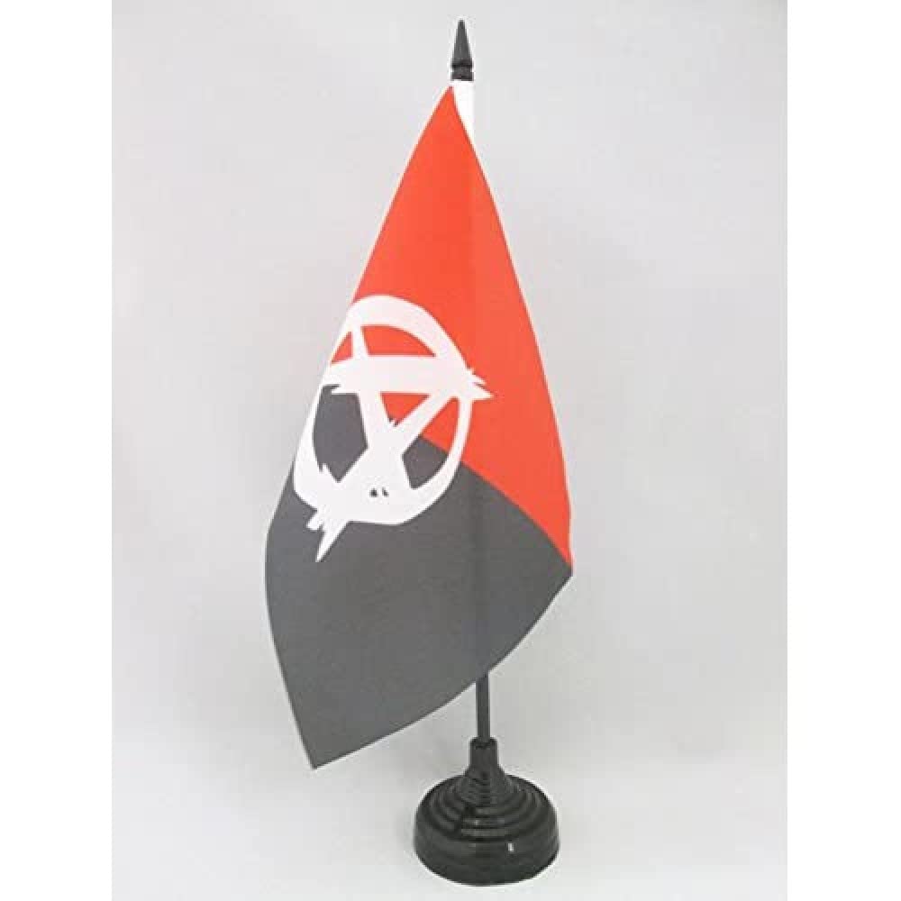 Anarcho-Syndicalism Movement Anarchist Symbol 5'' x 8'' Desk Flag with Black Plastic Stick & Base - Perfect for Office Decor, Political Events & Historical Displays | AZ FLAG