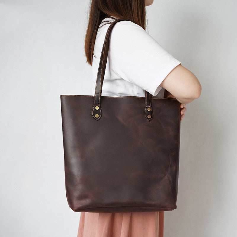 Premium Genuine Leather Tote Bag - Large Capacity Cowhide Handbag for Women - Perfect for Work, Travel & Everyday Use