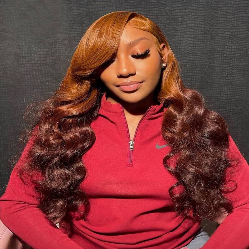 Eullair Ombre Ginger Orange Brown Body Wave Lace Front Wig - 13x4 Transparent Lace Pre-Plucked Human Hair Wigs for Women - Perfect for Daily Wear, Cosplay & Special Occasions