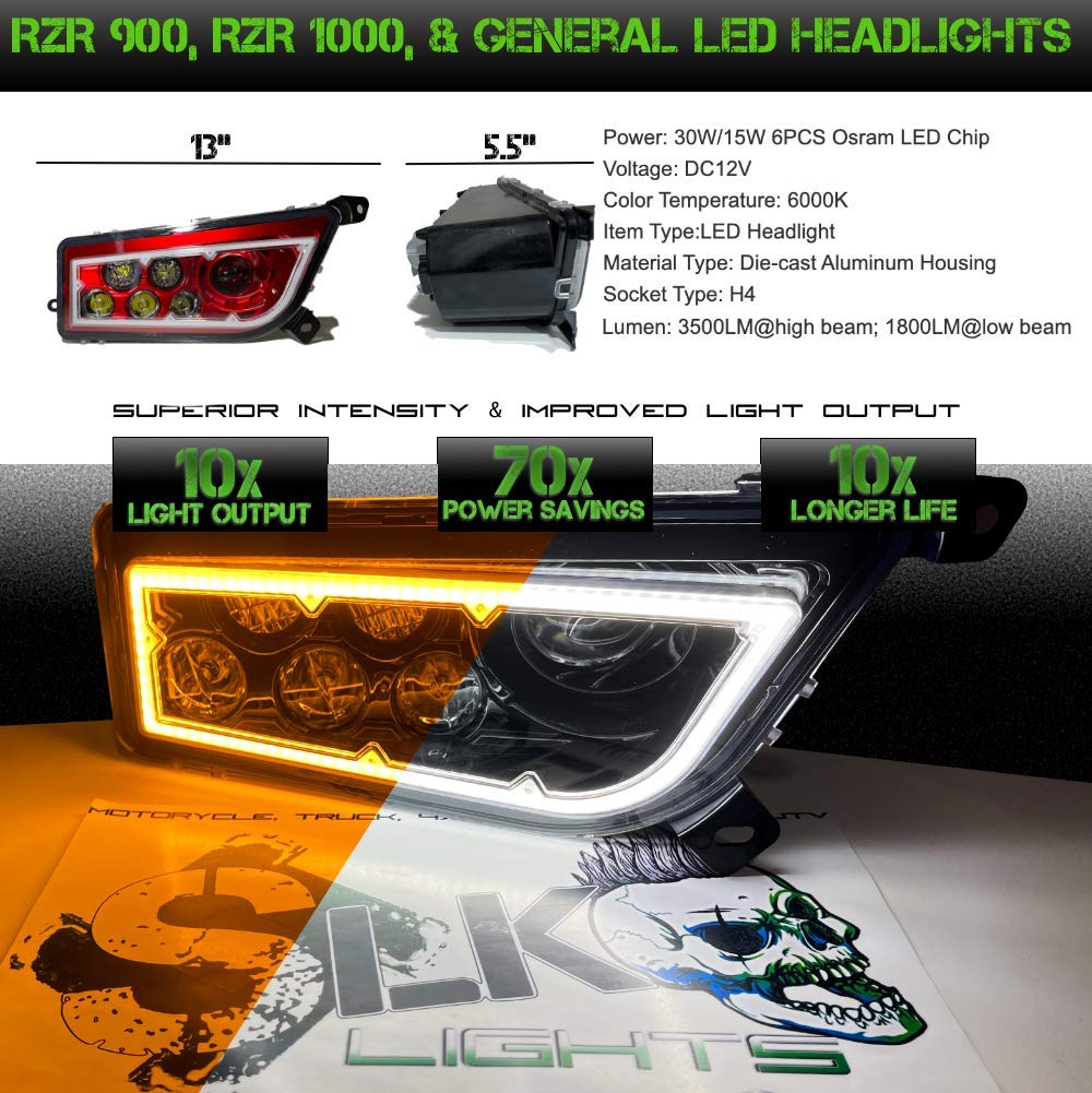 SLK-Lights PREMIUM RED Razor RZR LED Headlight Halo Turn Signal Kit - Street Legal for 2015-2021 Models - Red Dual Color SwitchBack Halo White/Amber - Perfect for Off-Roading, Night Driving & Custom UTV Upgrades