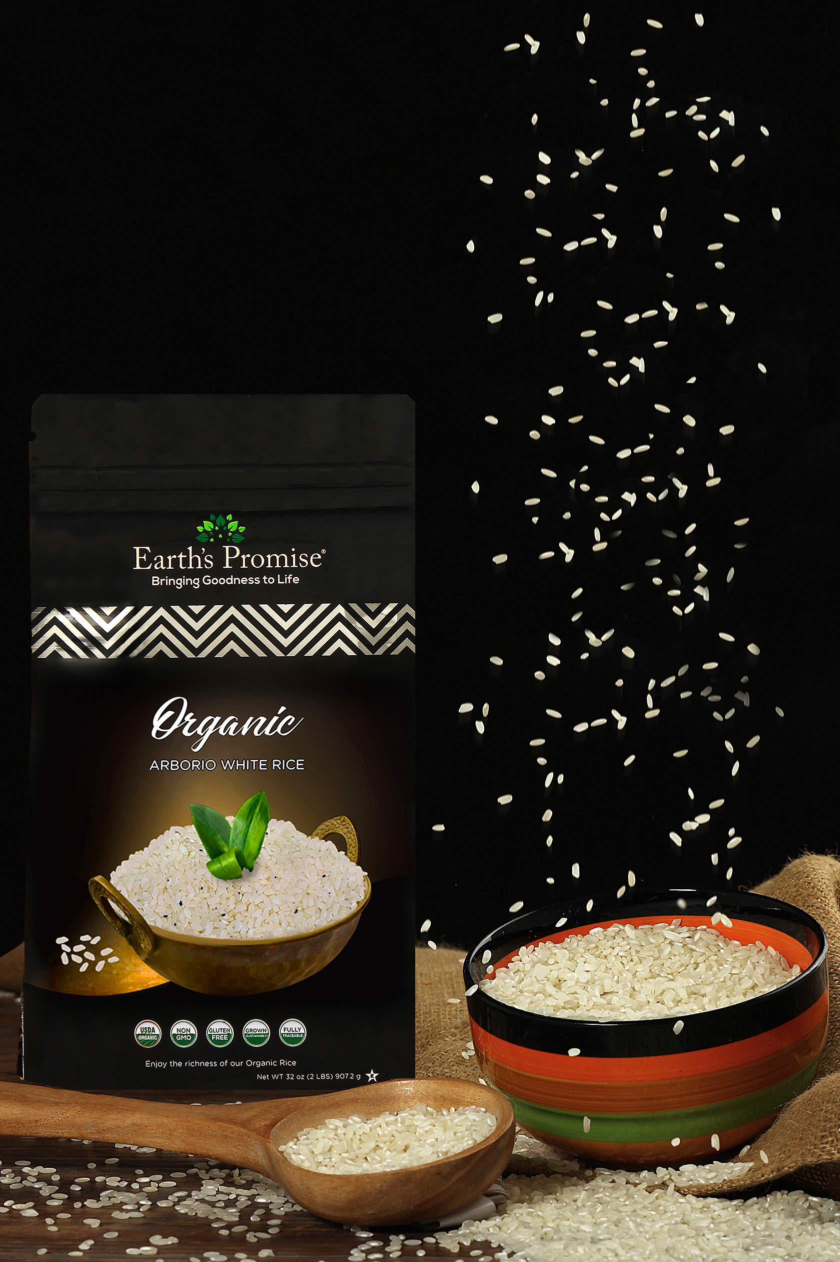Earth's Promise Organic Arborio White Rice 32 oz (1-Pack) - Non-GMO, Gluten Free, Allergen Free, Low Arsenic, Sustainably Sourced - Perfect for Risotto, Paella, Rice Pudding & Creamy Rice Dishes - Healthy Pantry Staple for Italian & Mediterranean Cuisine