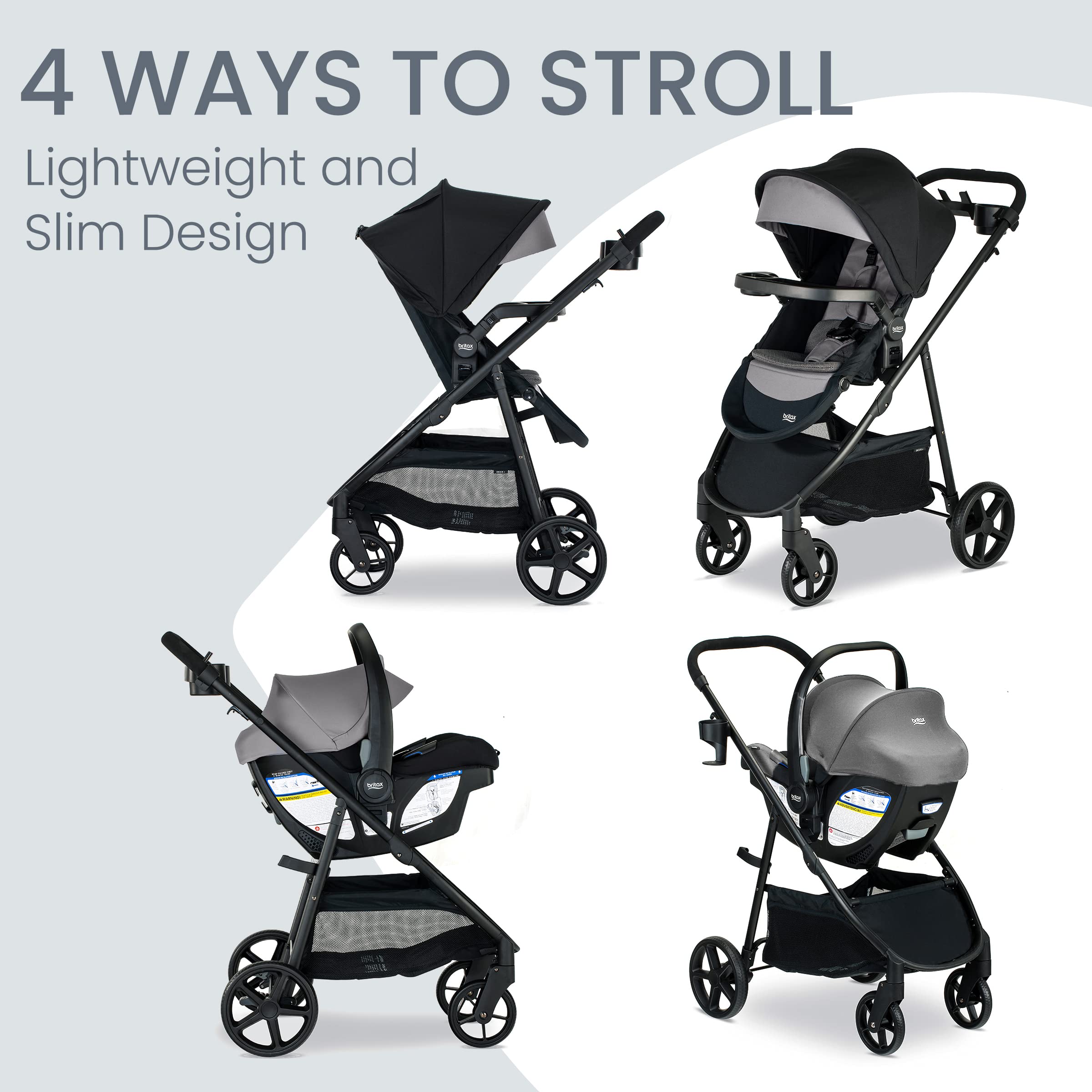 Britax Willow Brook S+ Infant Car Seat and Stroller Travel System with Alpine Base - ClickTight Installation, SafeWash Insert & Cover - Graphite Onyx - Perfect for Newborns, Air Travel & Everyday Use