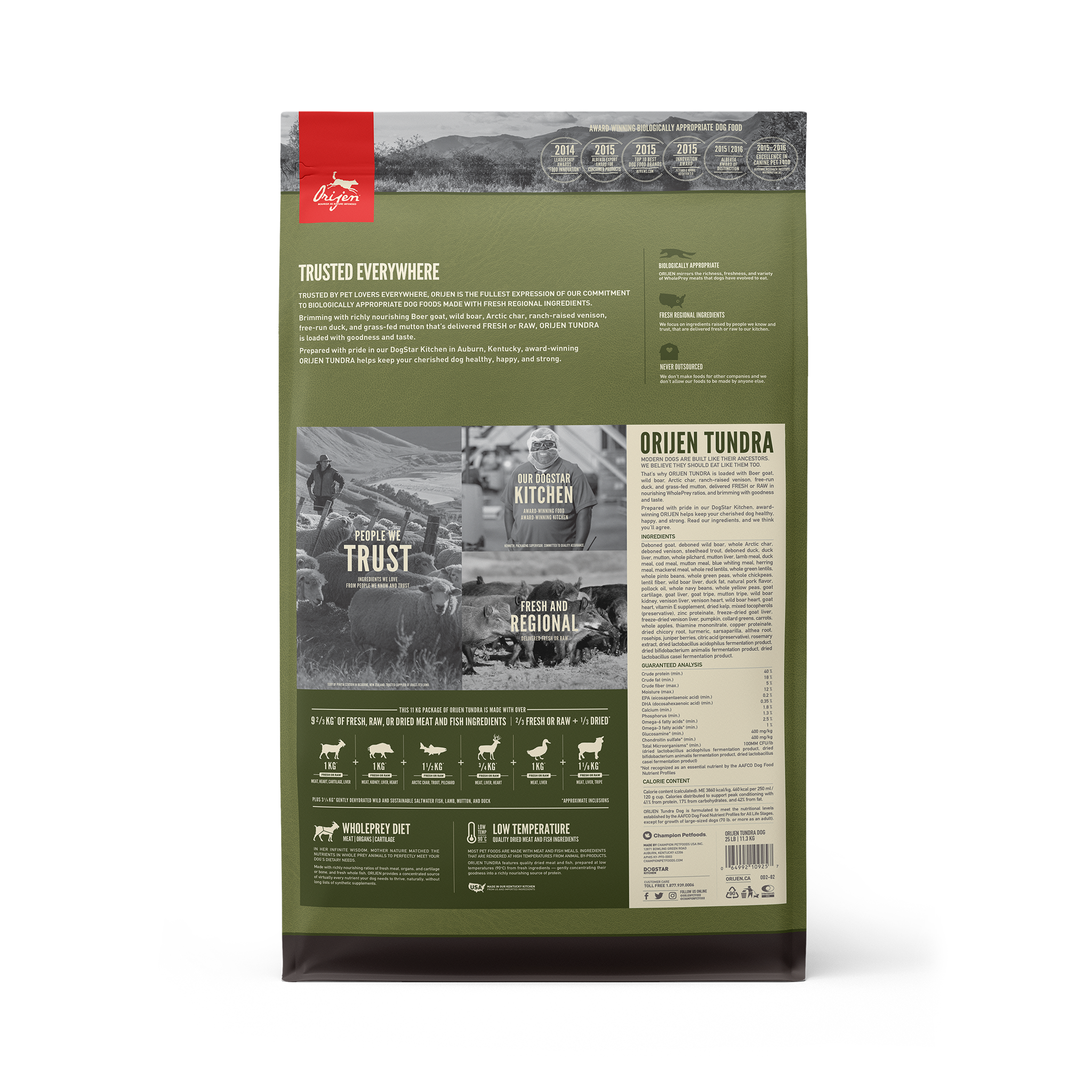 Orijen Grain Free Dry Dog Food - Premium Tundra Recipe for Adult Dogs - High Protein, Natural Ingredients - Ideal for Active & Outdoor Dogs