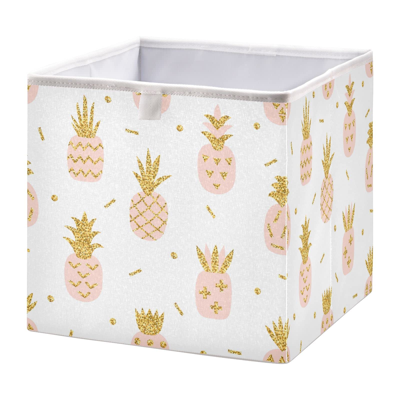 DOMIKING Pink Pineapple Gold Foldable Fabric Storage Bins - 11 Inch Closet Organizer Baskets with Sturdy Handles for Bedroom, Shelves & Cubes | Perfect for Clothes, Toys & Home Organization