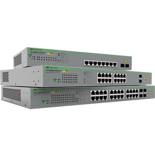 Allied Telesis GS950/10PS V2 8-Port WebSmart Gigabit PoE+ Switch | Managed Layer 2 Network Switch | 10/100/1000Base-T & 1000Base-X | 2 SFP Slots | 75W PoE Budget | Ideal for Office Networking & IP Camera Systems