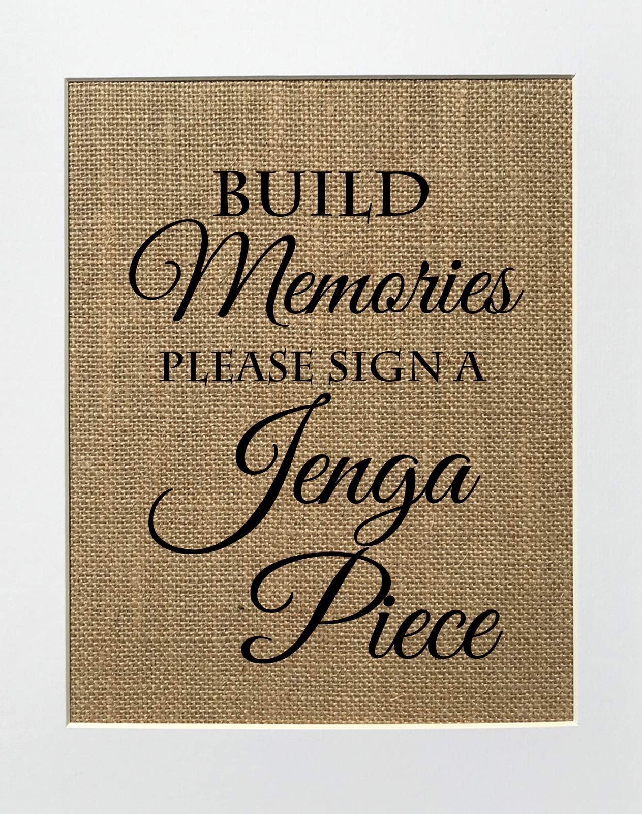 8x10 UNFRAMED Rustic Wedding Guest Book Sign - Customizable Jenga Piece & Burlap Print for Wedding Decor, Bridal Shower, Anniversary - Vintage Shabby Chic Memory Keepsake
