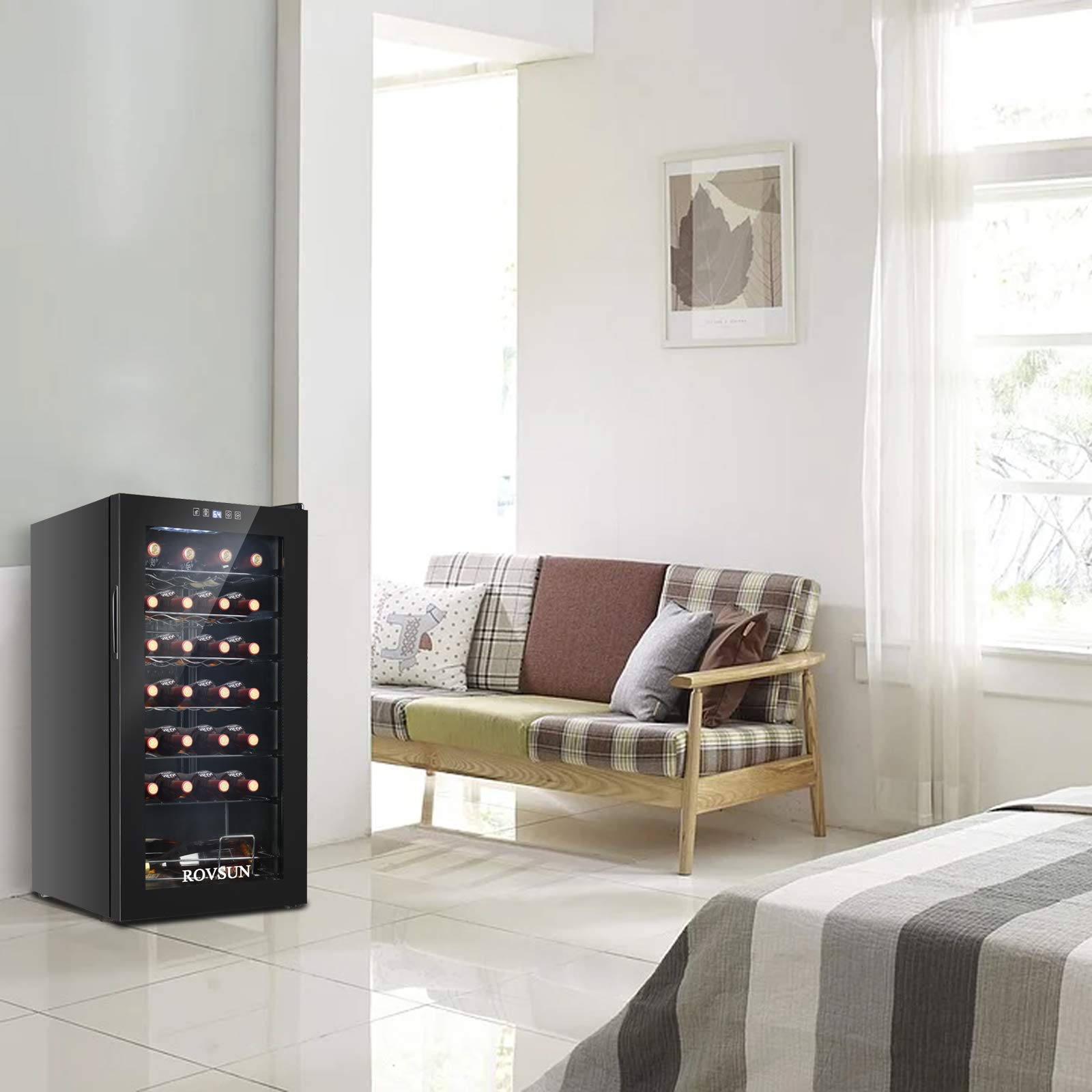 ROVSUN 28 Bottle Freestanding Wine Cooler Refrigerator with Digital Temperature Control - Dual Pane Glass Door Compressor Wine Fridge for Red Wine, White Wine, Champagne & Beer - Perfect for Home Bars, Restaurants & Wine Cellars