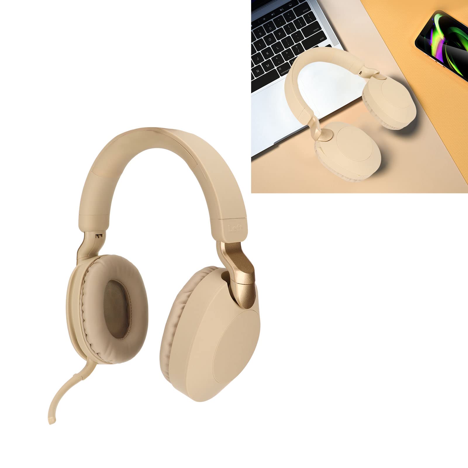 EIMSOAH 5.1 Surround Sound Gaming Headset with Microphone - Foldable Wired USB Type C Headphones for PC, Laptop, PS4, Xbox - Noise Cancelling Over-Ear Headset for Gaming, Streaming, Online Classes (Gold)