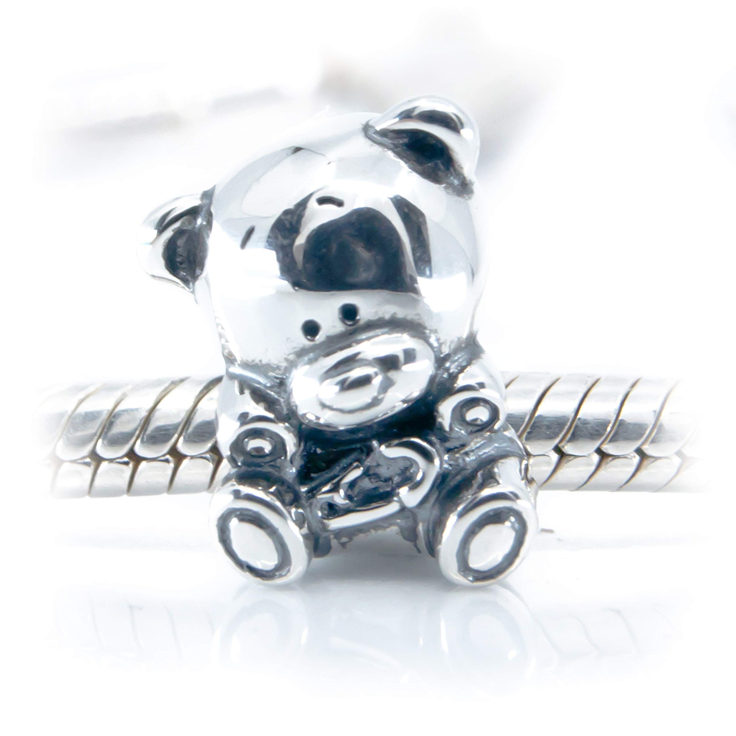 Teddy Bear Sterling Silver Aurora Charm Bead S925 | Cute Silver Teddy Bear Cub Pendant | Romantic Love Bear Charm for Necklace | Pandora Compatible Animal Jewelry | Perfect Gift for Valentine's Day, Anniversary & Mother's Day