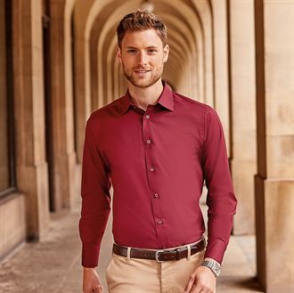 Russell Collection Easycare Fitted Shirt for Men - Long Sleeve Comfort Stretch Dress Shirt (J946M) - Perfect for Office, Business Meetings & Formal Occasions