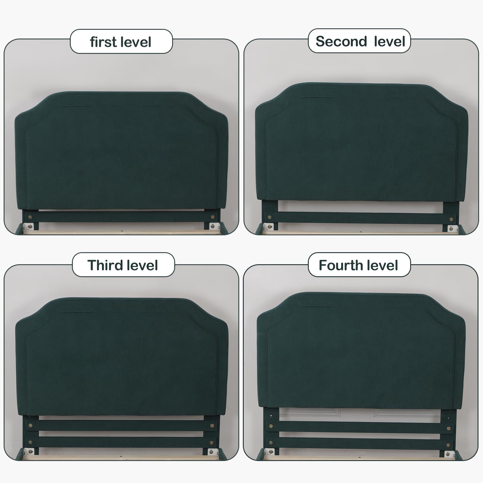 Velvet Upholstered Twin Bed Frame for Kids - Adjustable Headboard, Wooden Structure, Green - Perfect for Nursery, Bedroom & Playroom Decor