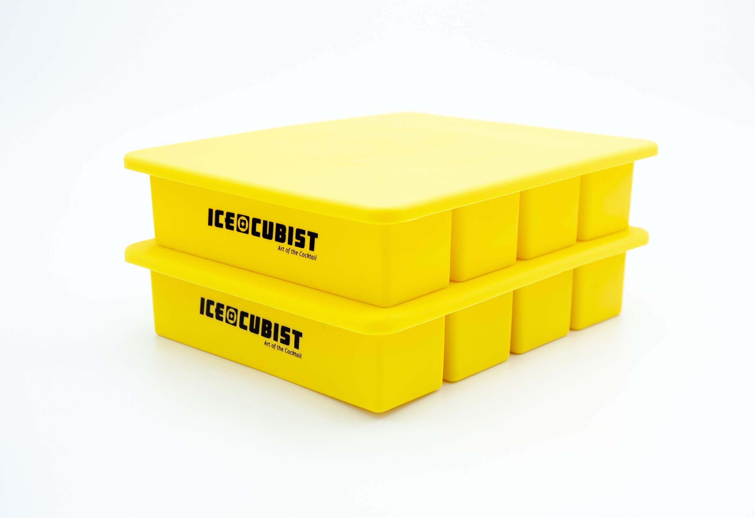 Premium Rectangular Collins Ice Cube Mold with Lid - BPA Free Silicone Tray for Cocktails, Whiskey, Butter & More - Set of 2 Trays (4 Large Cubes Each) - Perfect for Home Bars, Parties & Beverage Chilling