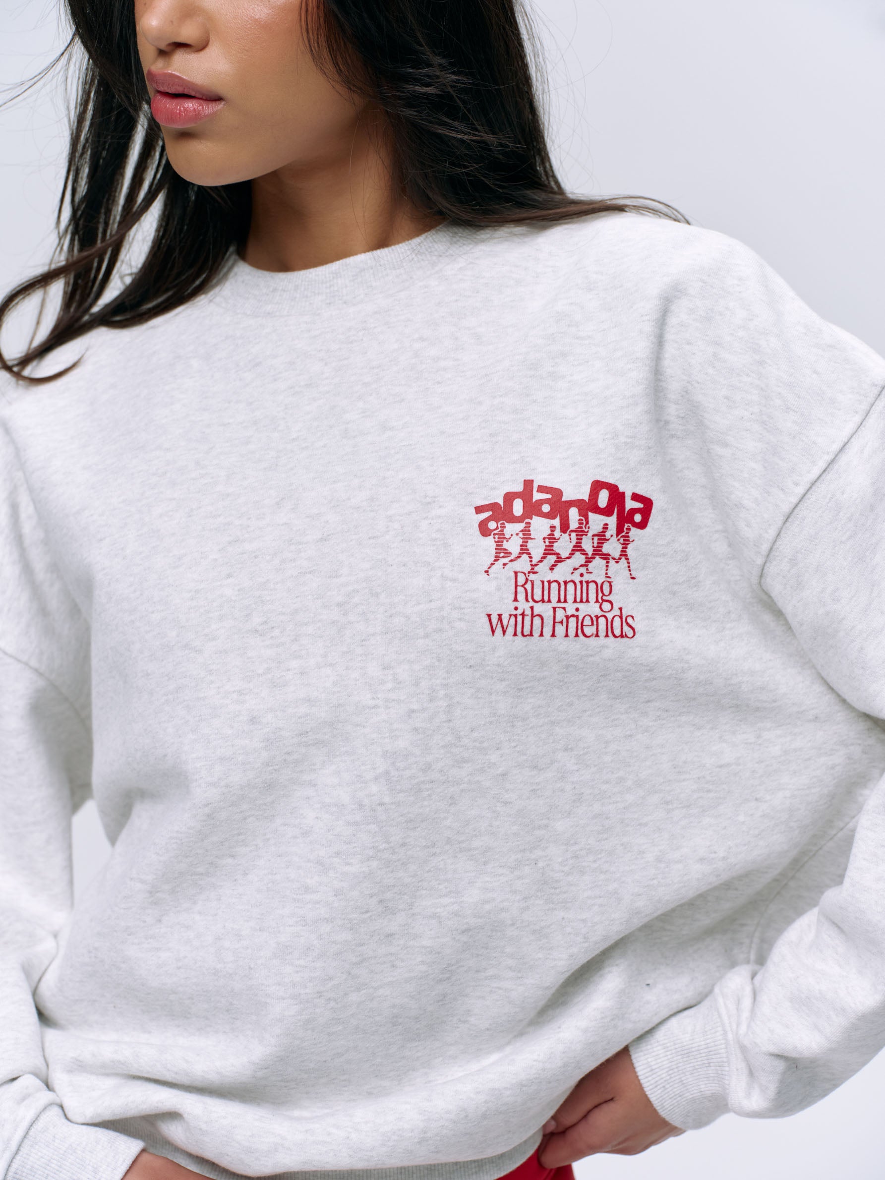 Oversized Runners Sweatshirt - Light Grey Melange & Classic Red | Comfortable Athletic Wear for Running, Gym, and Casual Outfits
