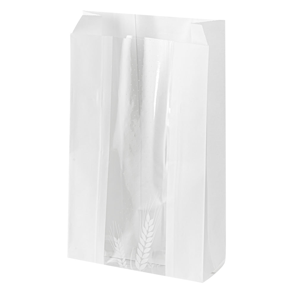 White Paper Bread Bags - Micro Perforated & Greaseproof with Wheat Pattern (5.75