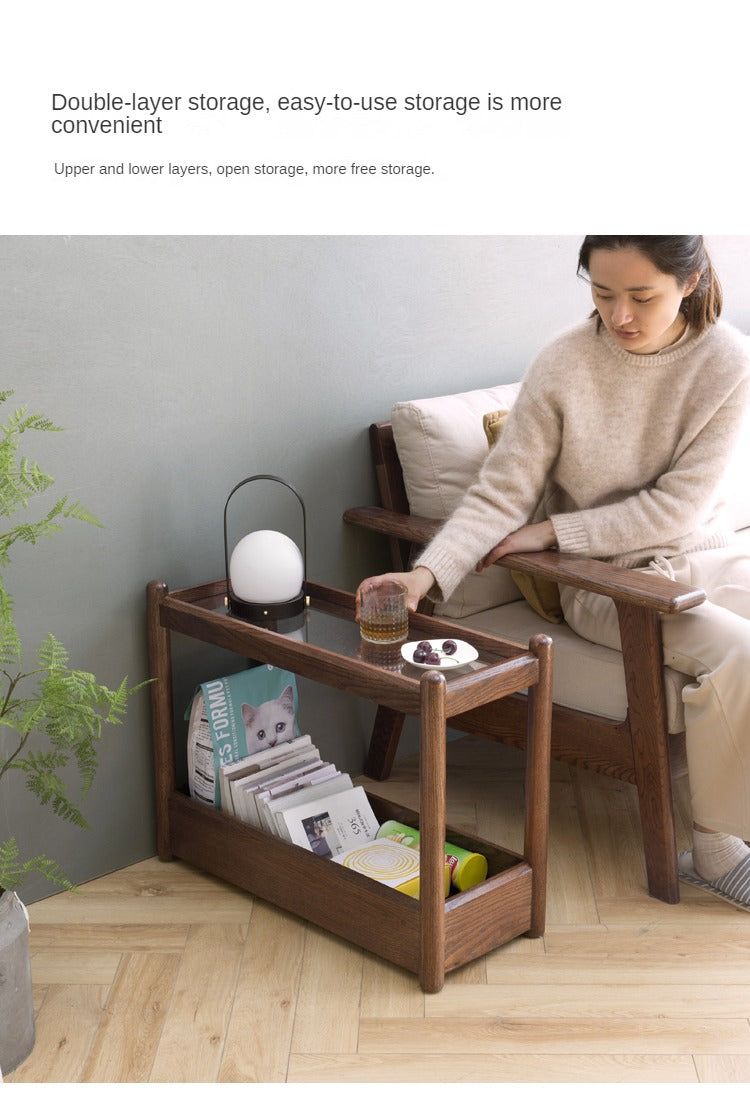 Solid Oak Wood Mobile Storage Side Table - Rolling End Table with Wheels for Living Room, Bedroom & Office - Perfect for Books, Plants & Decor