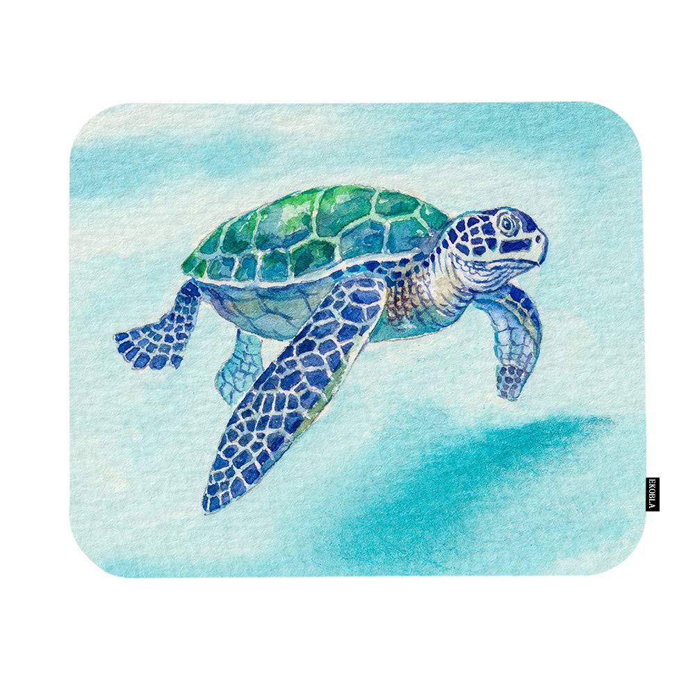 EKOBLA Watercolor Turtle Mouse Pad - Non-Slip Rubber Base, 9.5x7.9 Inch Cute Ocean Theme Gaming Mousepad for PC & Laptop - Perfect for Office, Gaming & Home Workspace Decor