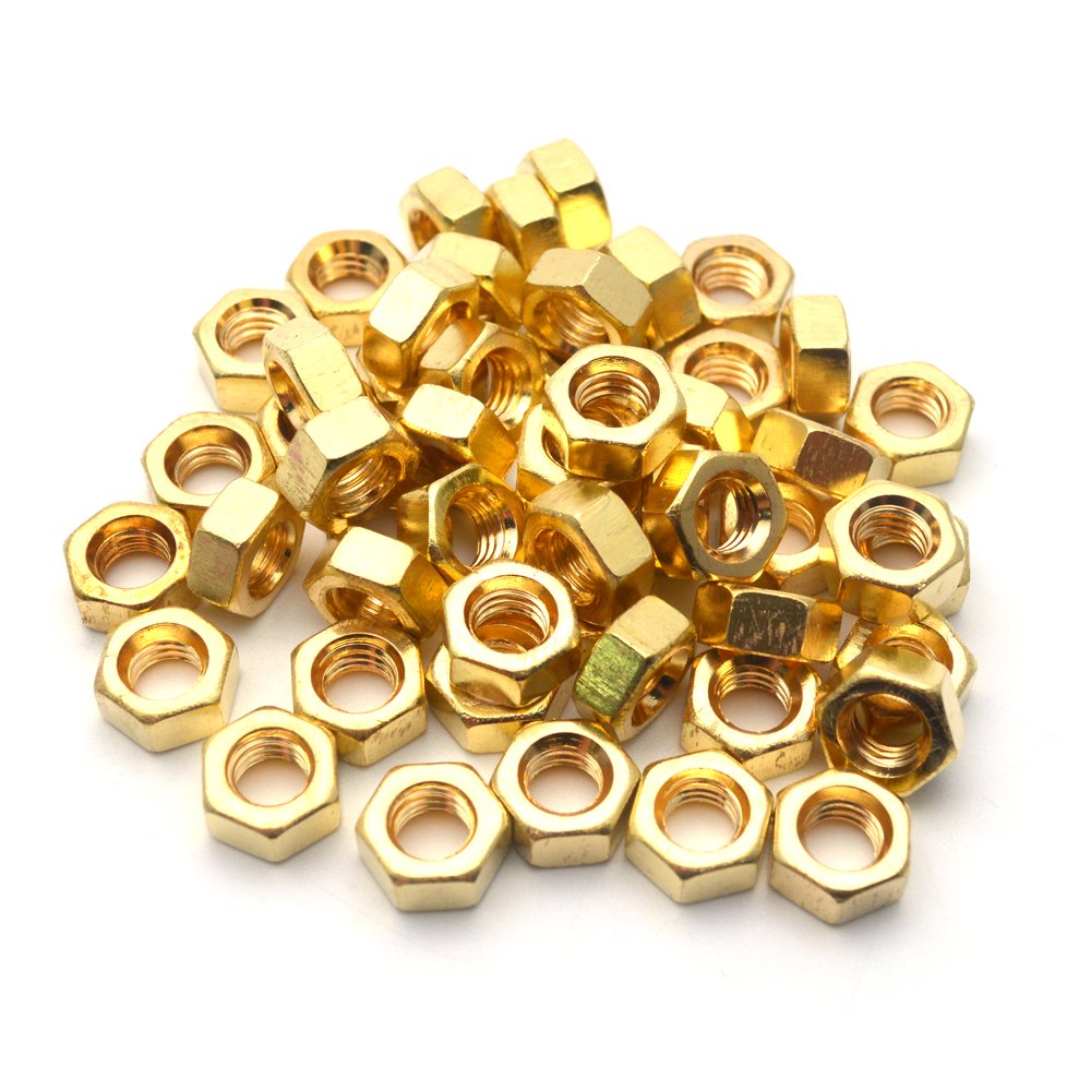 50Pcs M6 Brass Hex Nuts - Metric Fine Thread Internal Hexagon Hardware Nuts for Furniture, Electronics & DIY Projects - Corrosion Resistant Brass Fasteners