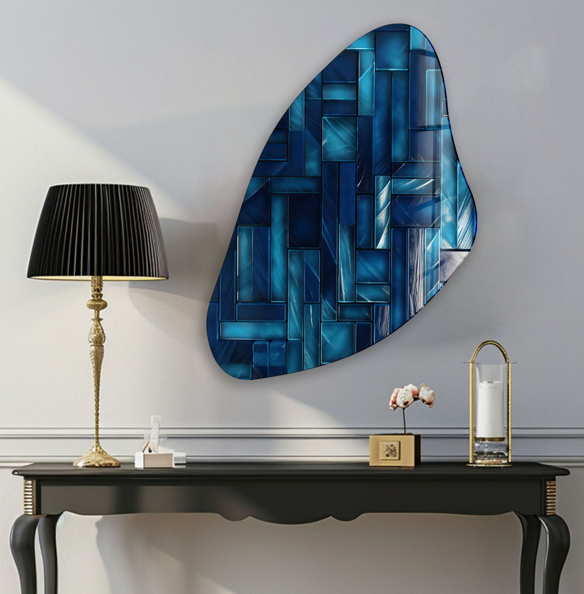 Blue Mosaic Tile Irregular Glass Wall Art - Handmade Decorative Mosaic for Kitchen Backsplash, Bathroom, and Living Room Decor