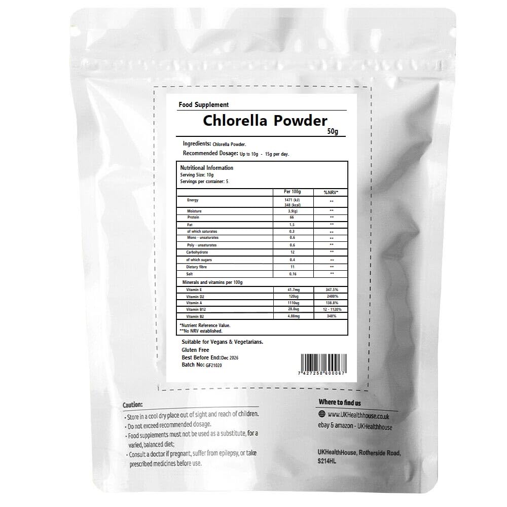 Premium Organic Chlorella Powder - Rich in Vitamins, Protein & Chlorophyll | Natural Superfood with Amino Acids, Minerals & Fiber (50g) | Boost Energy, Detox & Immune Support for Daily Wellness