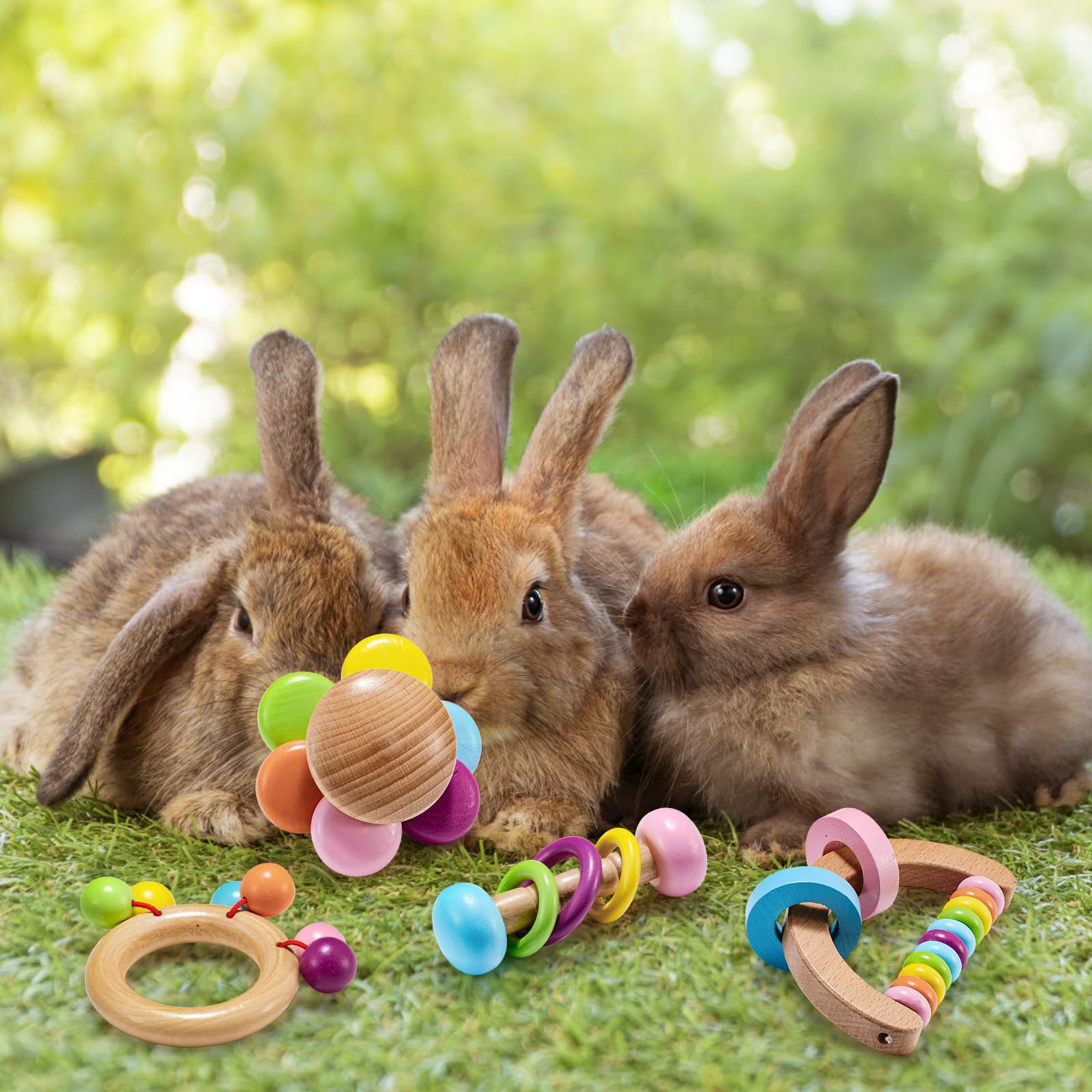 4 Pcs Wooden Bunny Chew Toys for Small Pets - Safe & Bite-Resistant Rabbit Toys for Guinea Pigs, Chinchillas, Hamsters - Teeth Grinding & Playtime Fun for Indoor & Outdoor Use - Perfect for Cage Enrichment and Pet Entertainment