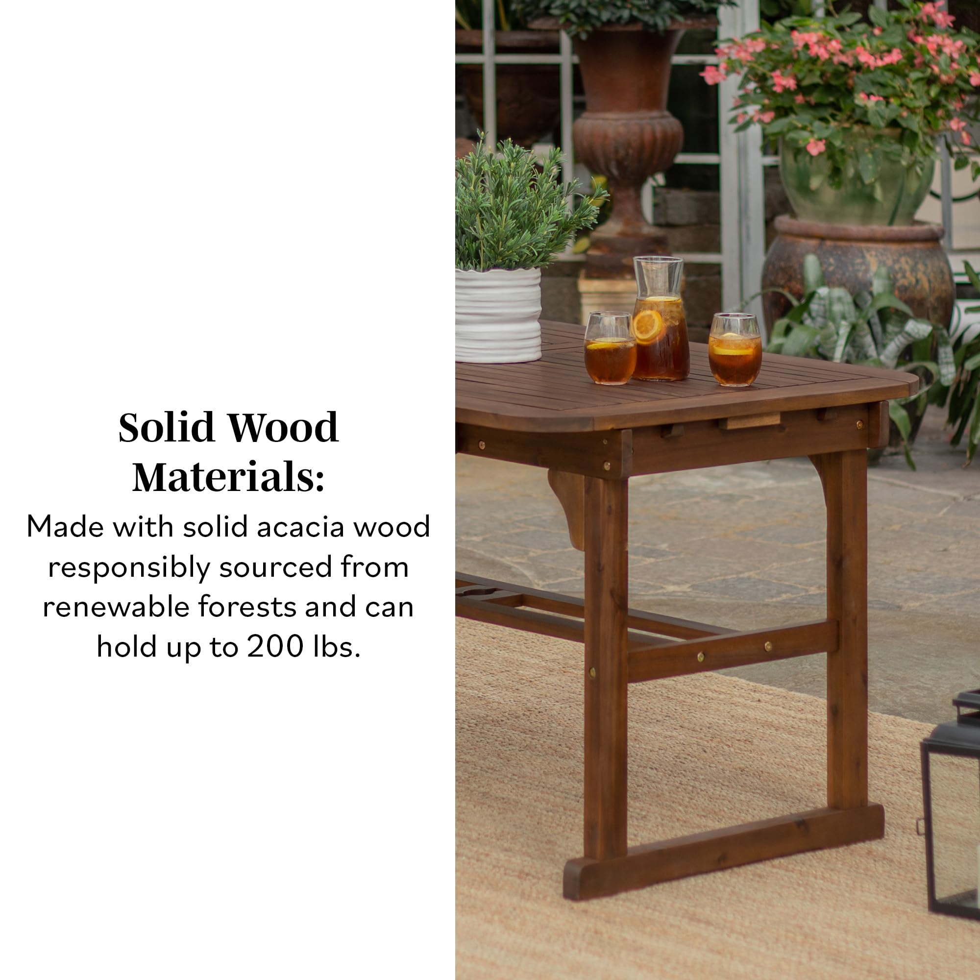 Walker Edison Maui Modern Solid Acacia Wood Slatted Patio Dining Table - 78 Inch Dark Brown Outdoor Furniture for Garden, Backyard, Poolside & Restaurant Dining