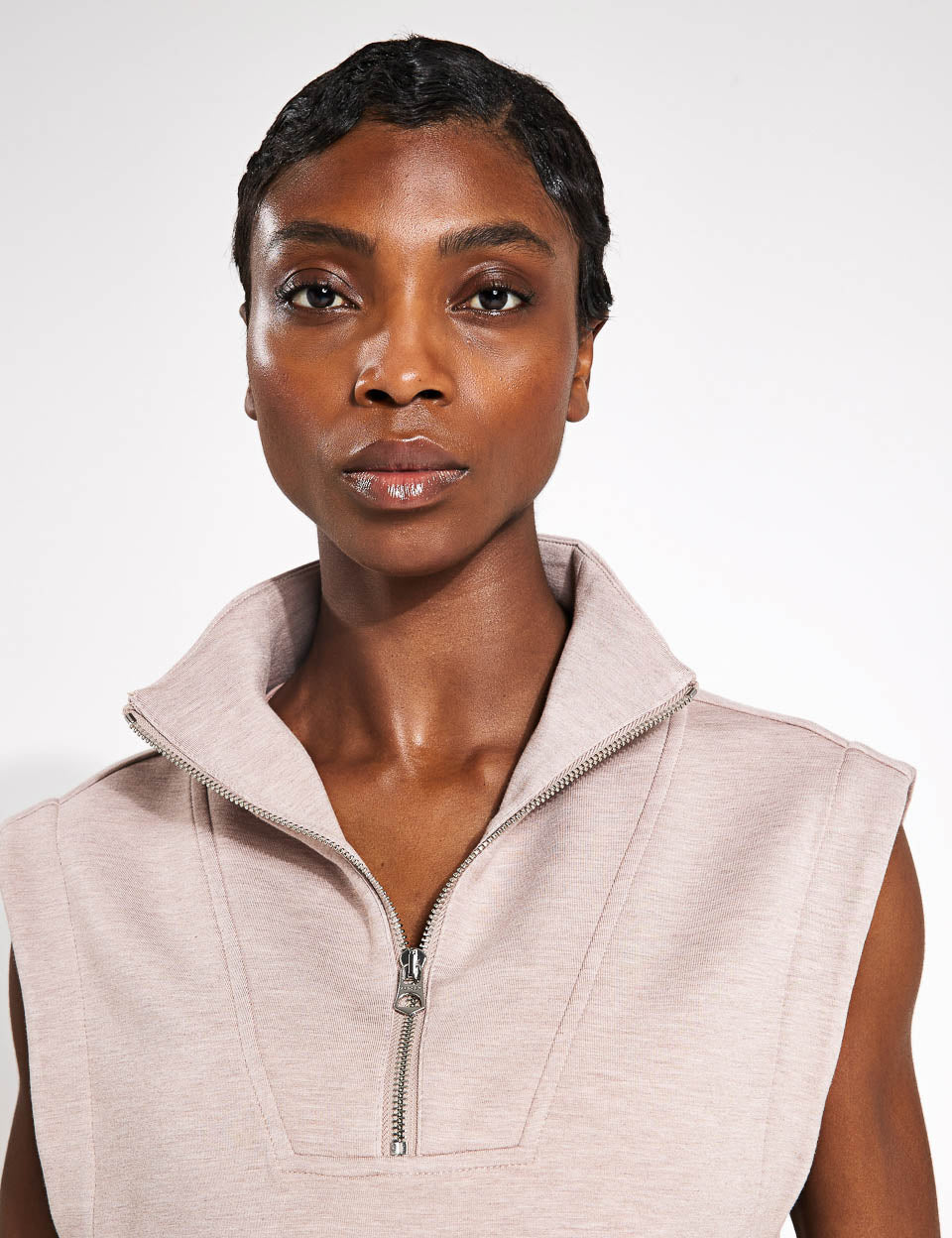 Magnolia Half Zip Tank Top for Women - Soft & Breathable Taupe Marl Pullover - Perfect for Yoga, Gym & Casual Wear