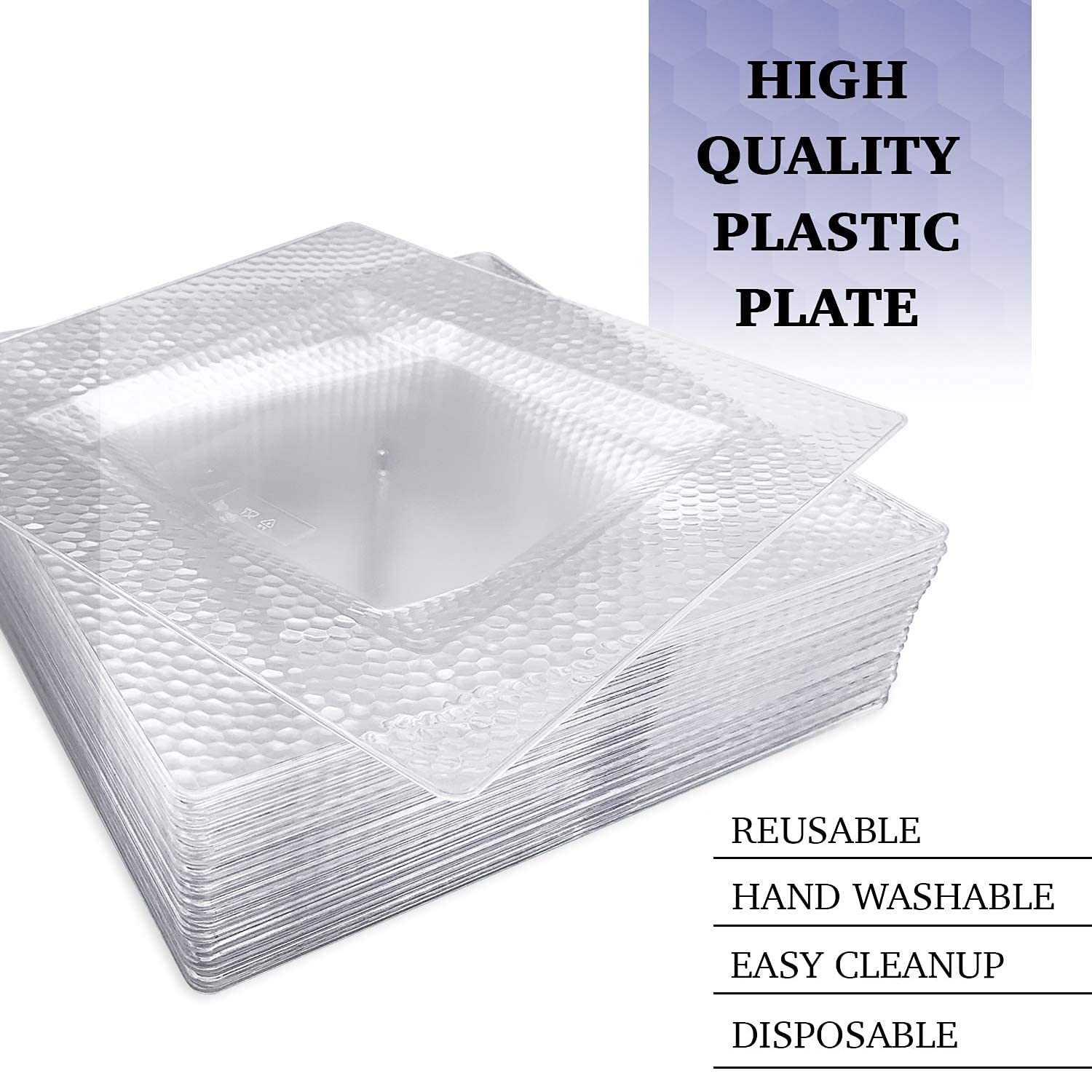 70-Count Clear Honeycomb Square Plastic Plates - Disposable Dinnerware for Wedding, Birthday Party & All Occasions | Durable & Elegant Tableware for Catering, Picnics & Outdoor Events