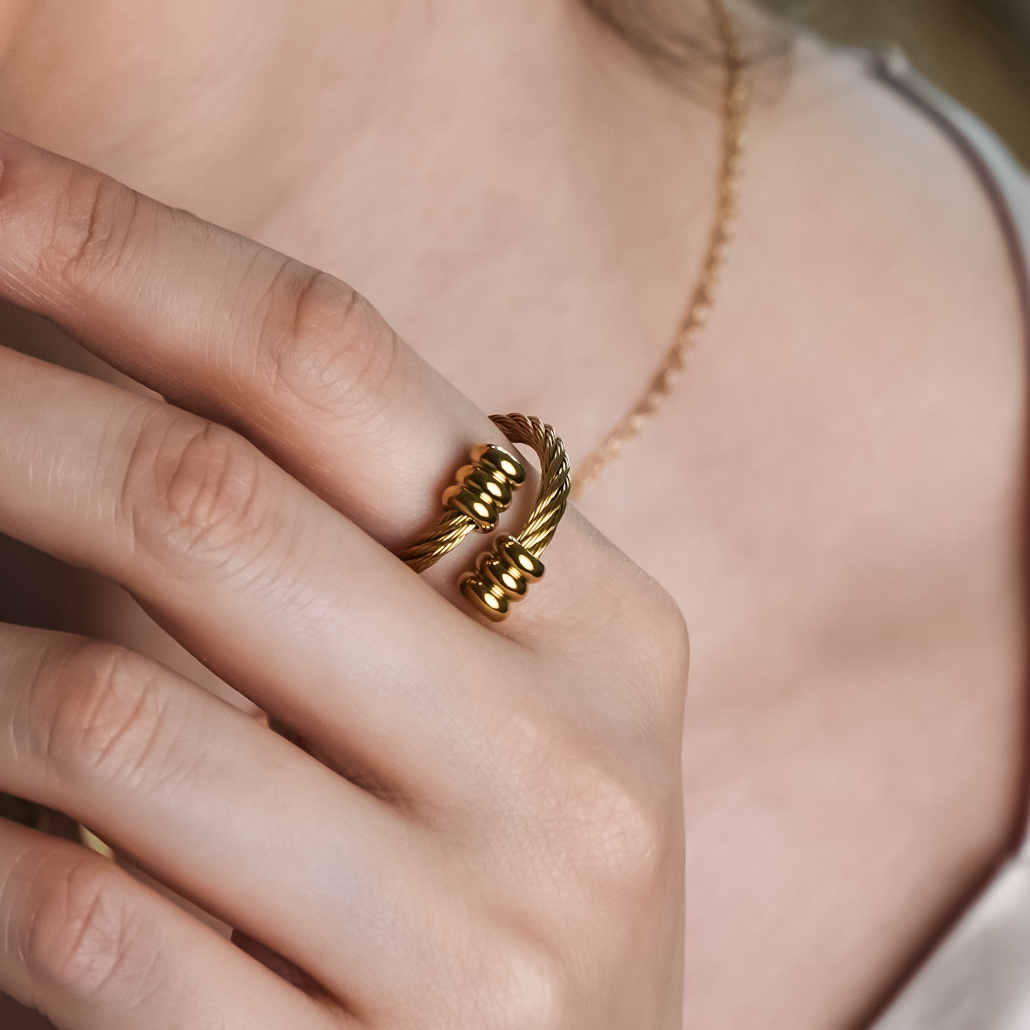 18K Gold Plated Twisted Cable Ring for Women - Elegant Stackable Jewelry Gift for Anniversary, Valentine's Day | Perfect for Date Night, Party & Everyday Wear