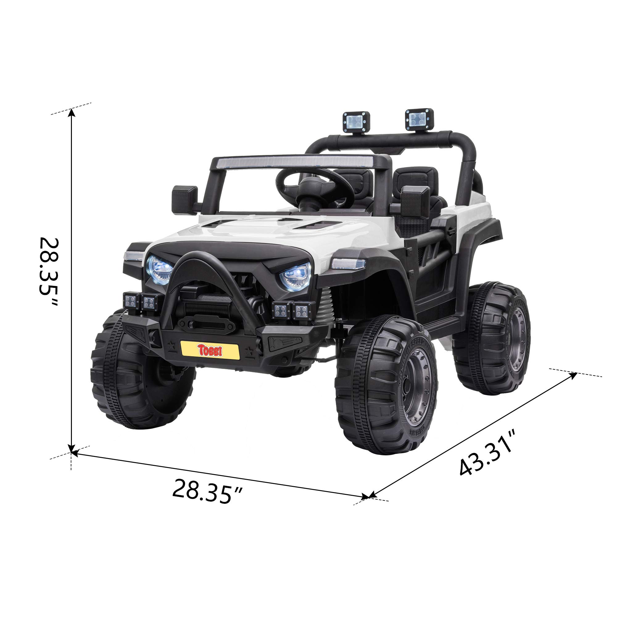 TOBBI 12V Kids Ride On Truck with Parent Remote Control - Battery Powered Toy Car with Music, MP3 Player & Safety Belt - White Electric Vehicle for Boys & Girls - Perfect for Outdoor Play, Birthday Gifts & Backyard Fun