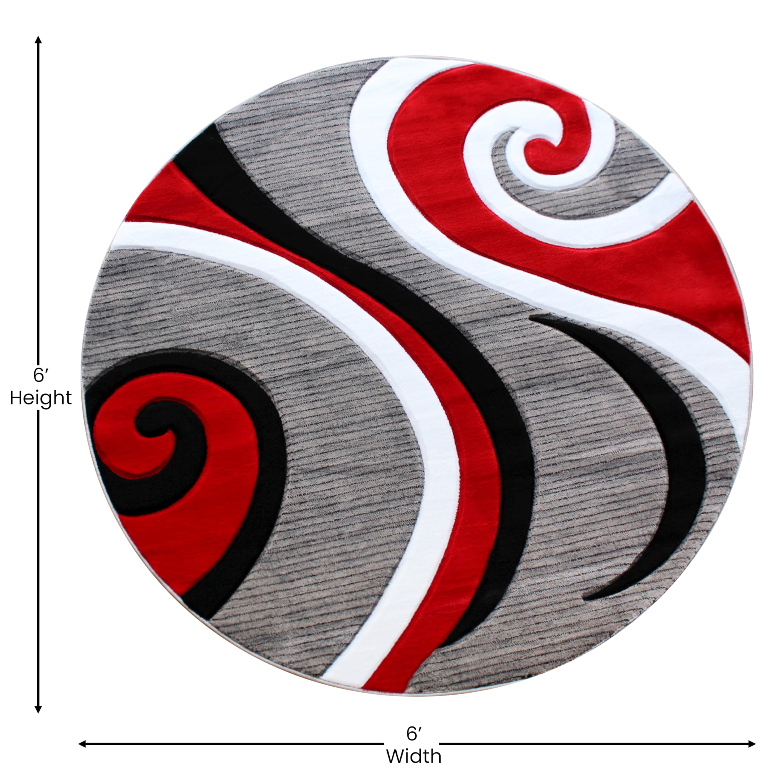 EMMA + OLIVER Olefin Accent Rug - 5x5 Round Contemporary Swirl Pattern Rug in Red - 3D Sculpted Textured Design with Jute Backing & Stain Resistance - Perfect for Living Room, Bedroom or Office Decor