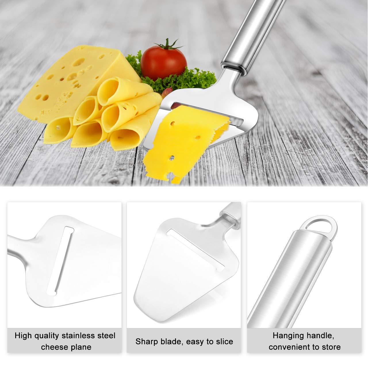 WarmHut Stainless Steel Cheese Slicer Set with Wire Cutter - 2-Piece Kitchen Tool for Soft, Semi-Hard & Hard Cheeses | Perfect for Charcuterie Boards, Wine Pairings & Gourmet Cooking