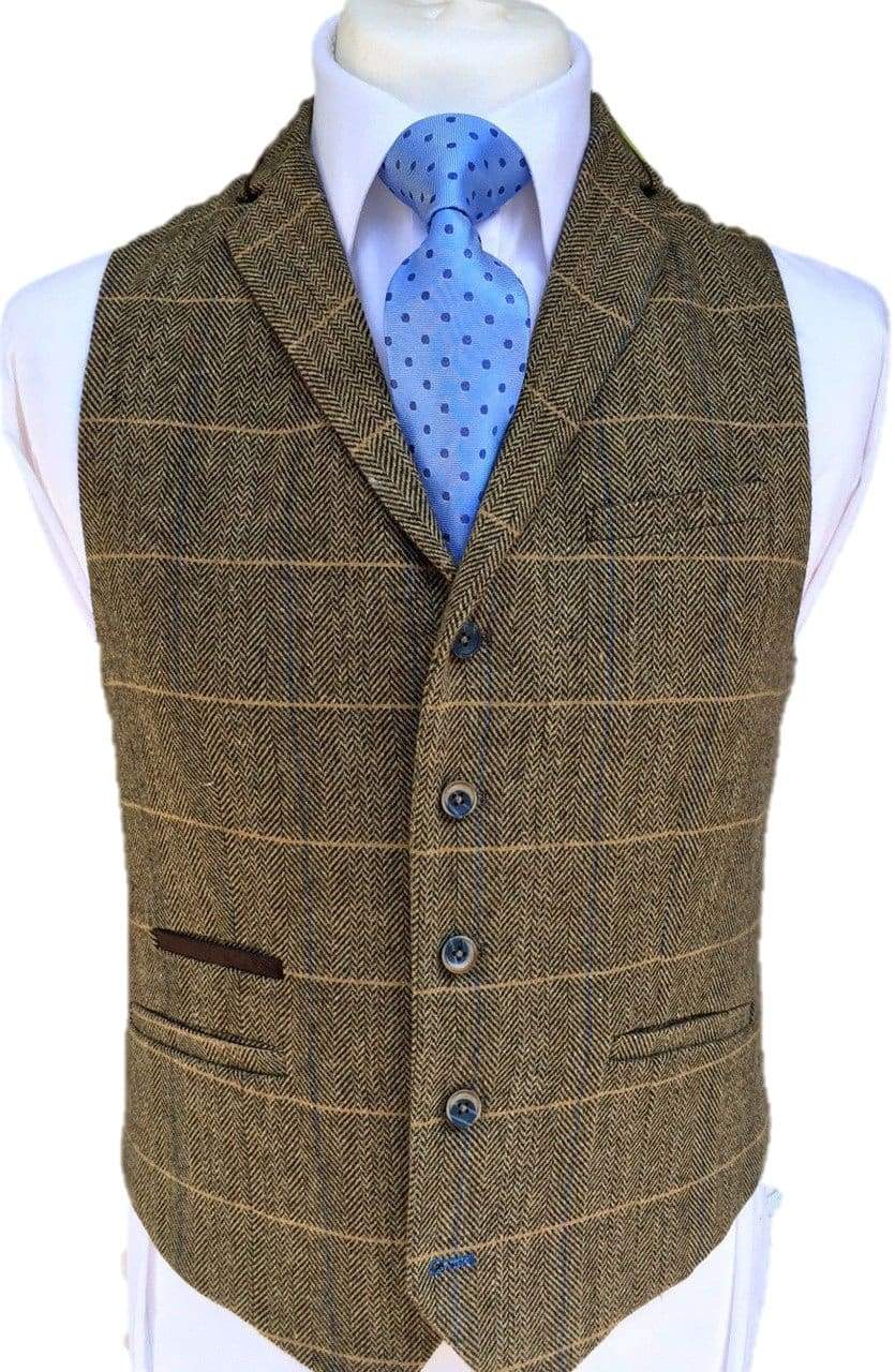 Cavani Albert Men's Brown Tweed Waistcoat Vest | Classic Formal Wear for Weddings, Business & Special Occasions