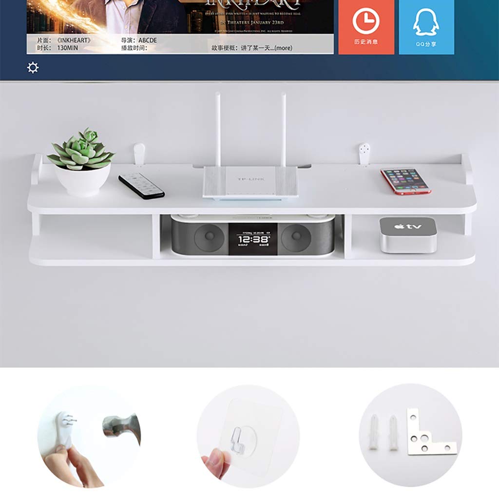 Floating Wall Mount TV Stand - 2-Tier White Media Console Shelf with Cable Management | Heavy Duty Storage Organizer for Books, Router, Projector, DVD Player | Perfect for Living Room, Bedroom & Home Theater Setup