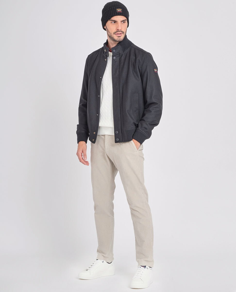 PAUL & SHARK Men's Water Resistant Wool Bomber Jacket - Navy Blue | Lightweight Warm Winter Coat for Outdoor Activities & Casual Wear