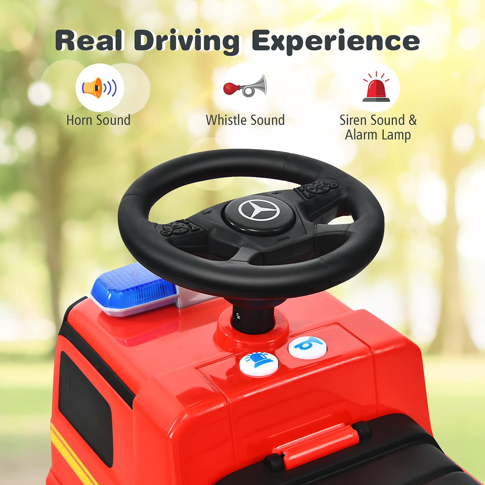 **Costzon Licensed Mercedes Benz Ride-On Push Car for Toddlers 18-36 Months - Red Fire Truck Design with Steering Wheel, Horn, Headlights & Under Seat Storage - Foot-to-Floor Riding Toy for Boys & Girls - Perfect for Indoor & Outdoor Play, Birthday Gifts & Pretend Driving Fun**