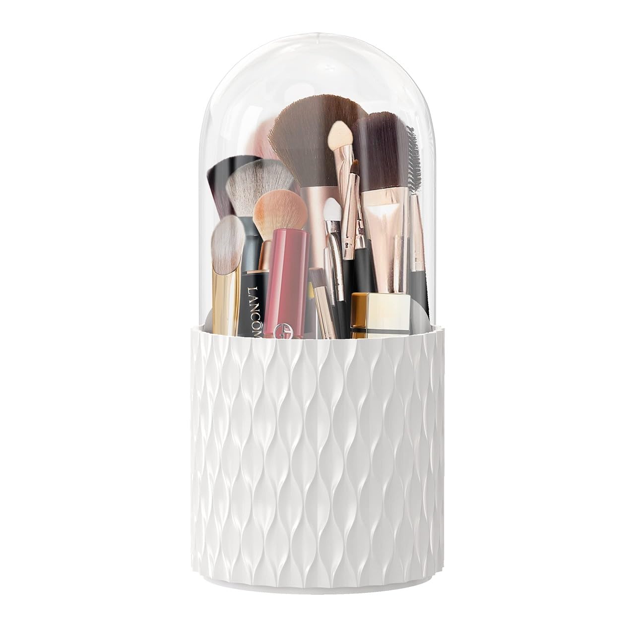 INOVERA 5 Slot Makeup Brush Holder | 360° Rotating Cosmetic Organizer with Dustproof Lid | Brush Storage Case for Women & Girls | Perfect for Vanity, Travel & Salon Use (White)
