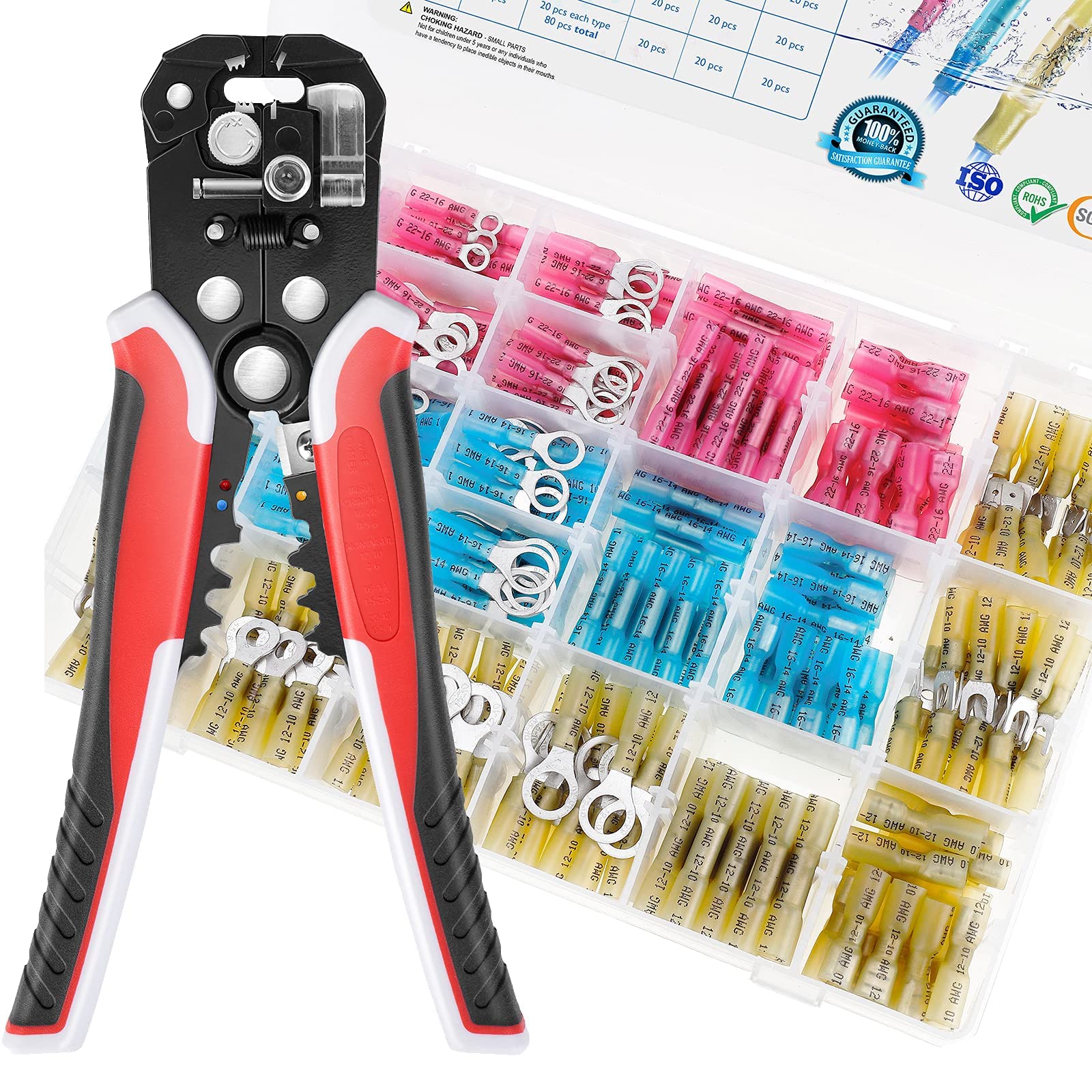 500Pcs Heat Shrink Wire Connectors Kit with Automatic Wire Stripper Tool - Electrical Wiring, DIY Projects, Automotive & Home Repair Essentials