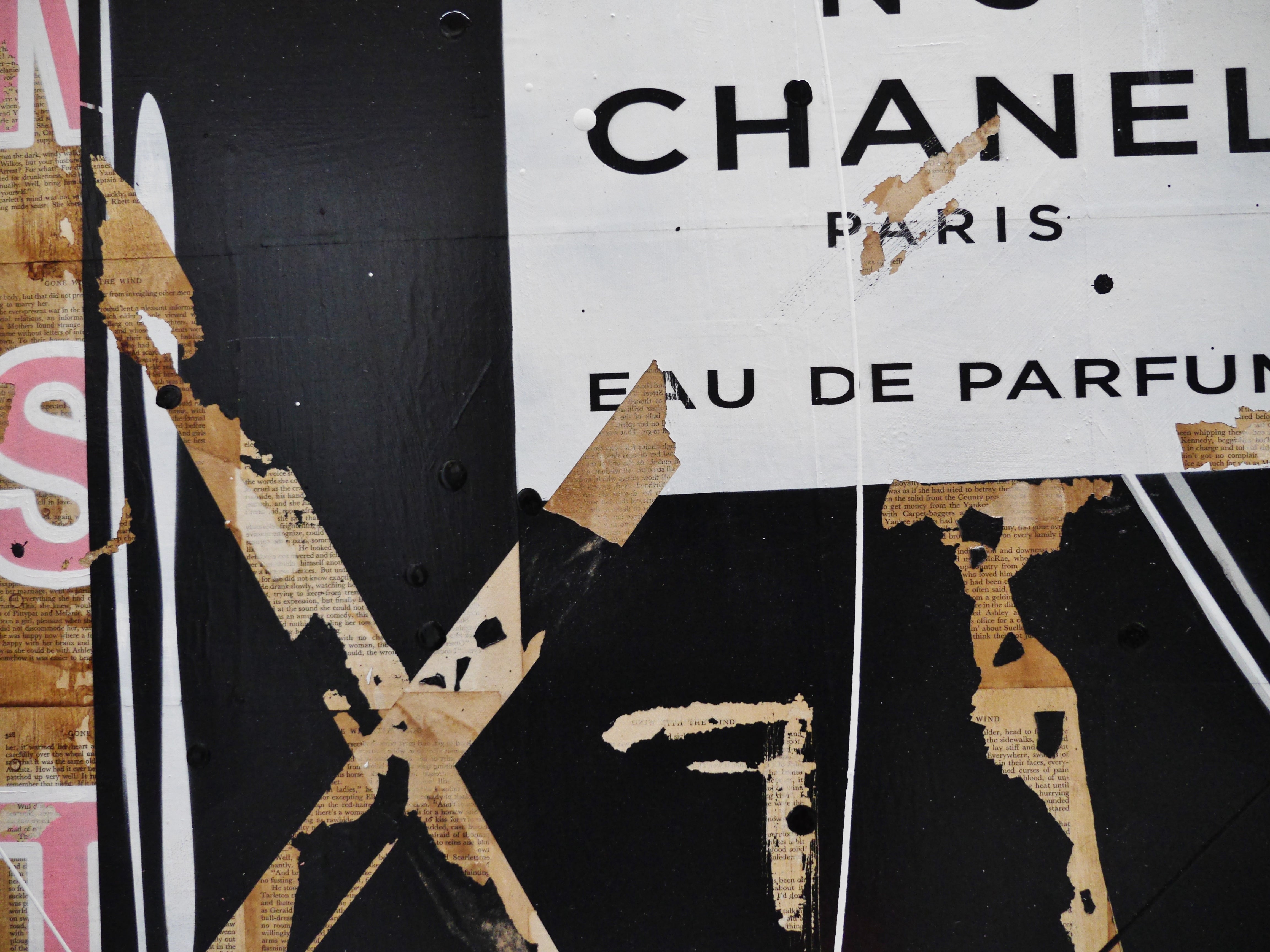 Chanel Perfume Bottle Urban Pop Art Painting - 140cm x 100cm Large Canvas Wall Decor for Living Room, Bedroom & Book Club | Ripped Fragrances Style