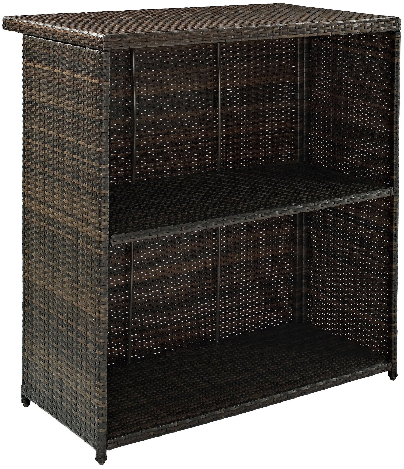 Crosley Palm Harbor Wicker Outdoor Bar Table with Storage - Weather-Resistant Patio Furniture for Backyard, Deck, Balcony - Brown Rattan Side Table for Drinks & Entertaining