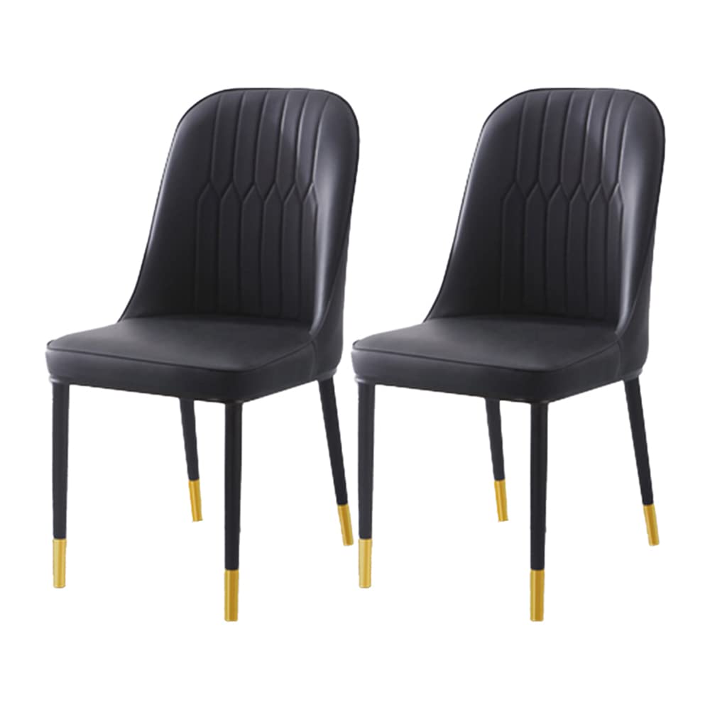 Modern Parsons Side Chairs Set of 2 - Upholstered Leather Dining Chairs with Brass Gold Metal Legs for Restaurant, Kitchen & Home Decor - Black Contemporary Seating for Dining Room & Office