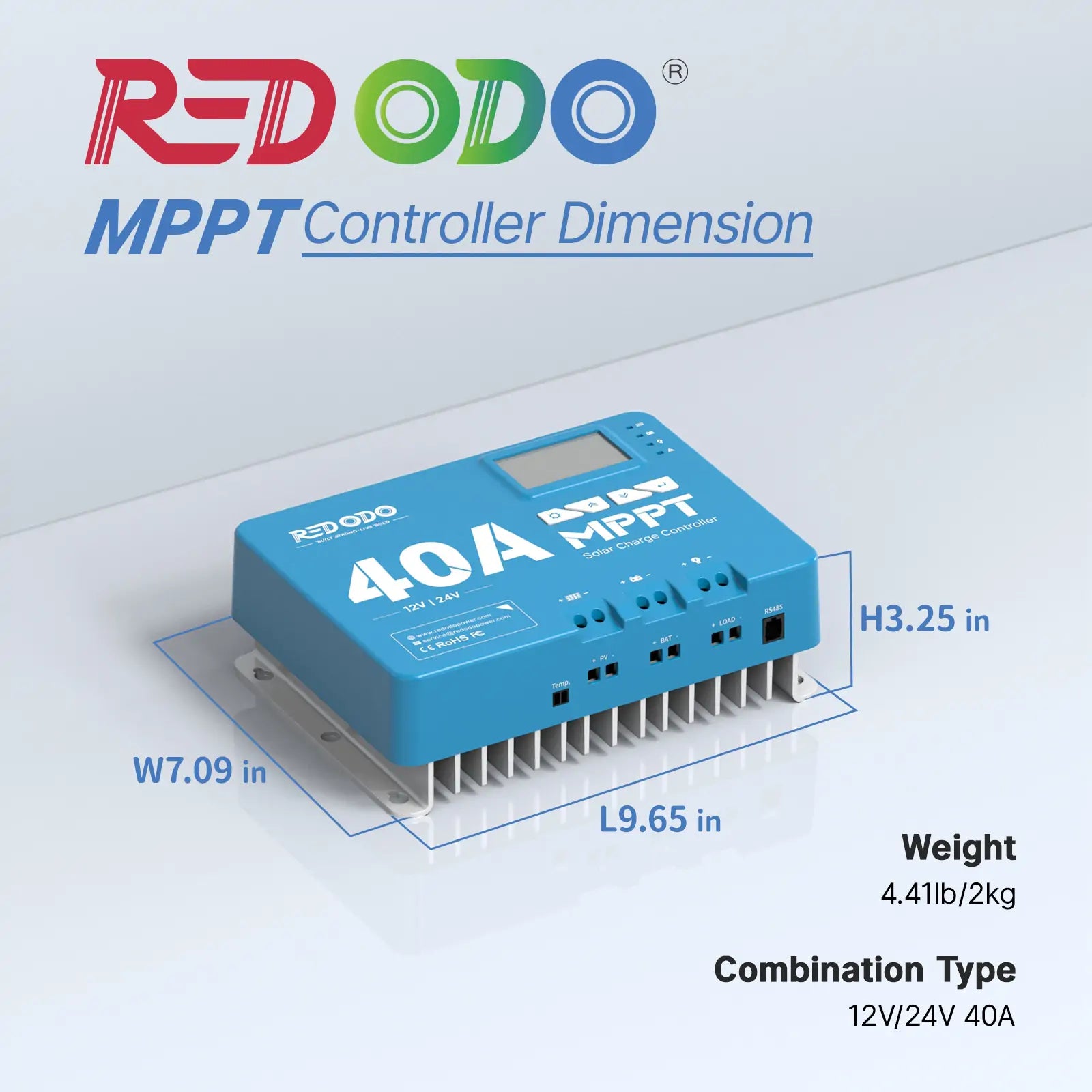 Redodo 12V/24V 40A MPPT Solar Charge Controller - Efficient Solar Panel Regulator for RV, Boat, Off-Grid Power System | Weatherproof & LCD Display