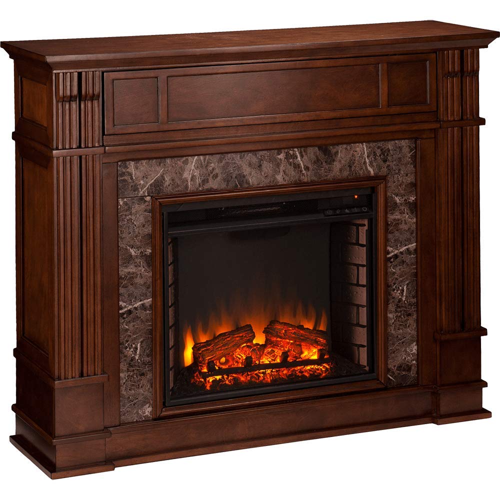 SEI Furniture Highgate Electric Fireplace - Maple Wood Finish - Modern Media Console with Realistic Flame Effect for Living Room, Bedroom, or Office