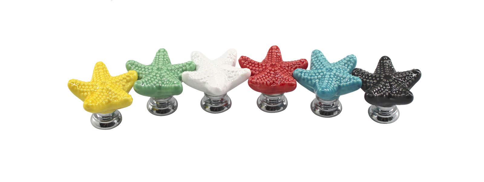 8 Pack White Starfish Shaped Ceramic Drawer Knobs with Zinc Alloy Base - Cabinet Pulls & Dresser Handles for Wardrobe, Kitchen Cabinets & Bathroom Storage (Sea Theme Decor)