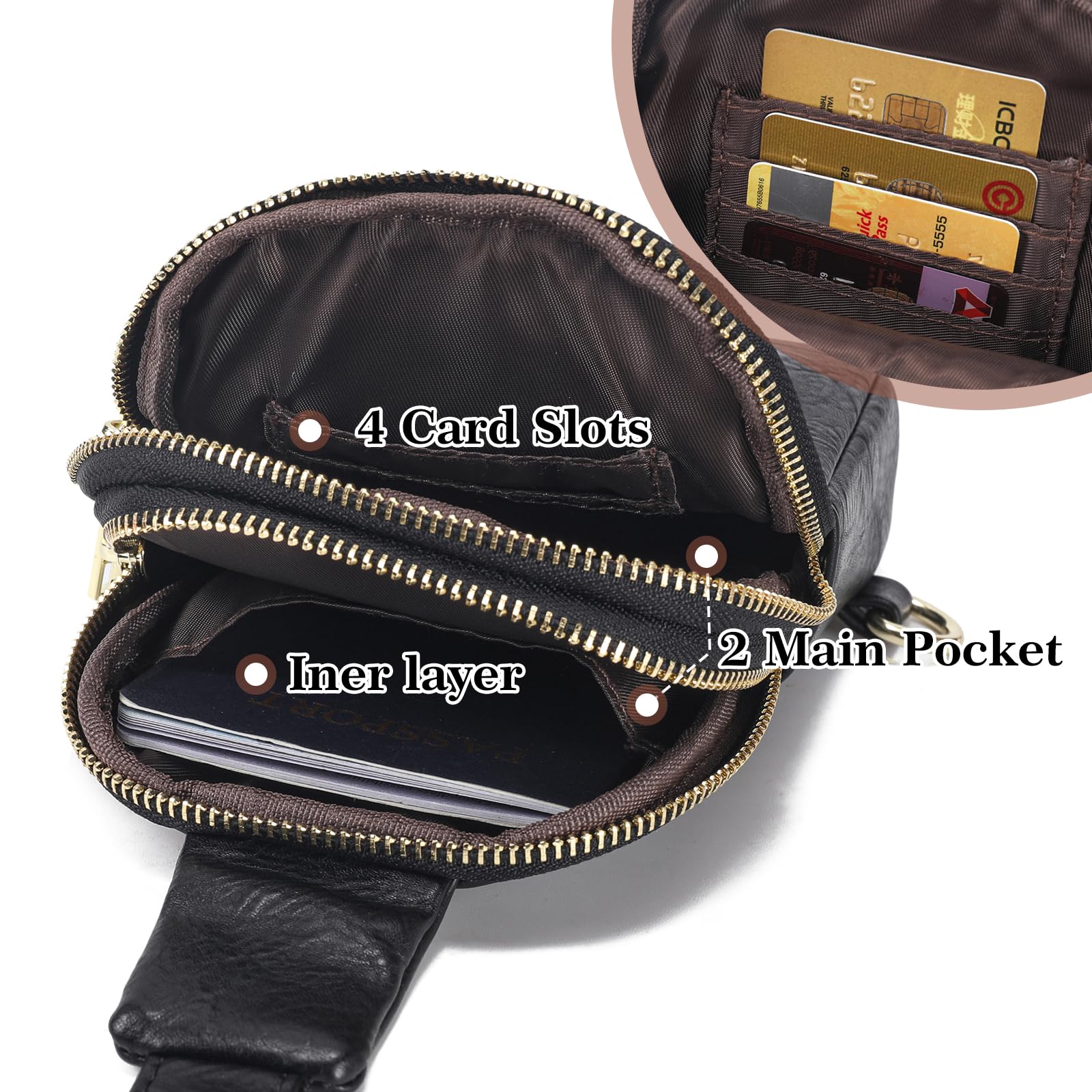 INICAT Genuine Leather Crossbody Bag for Women - Small Sling Bag with Adjustable Strap, Fashionable Fanny Pack for Travel, Shopping & Daily Use