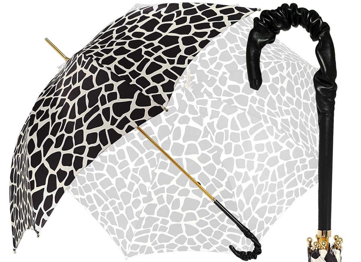 Classic Black and White Women's Umbrella - Windproof Compact Folding Umbrella for Rainy Days, Commuting, and Outdoor Activities