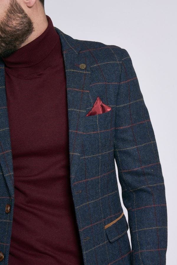 Marc Darcy ETON Navy Blue Tweed Check 2 Piece Suit for Men - Premium Wool Blend Business Formal Attire for Weddings, Office & Special Occasions
