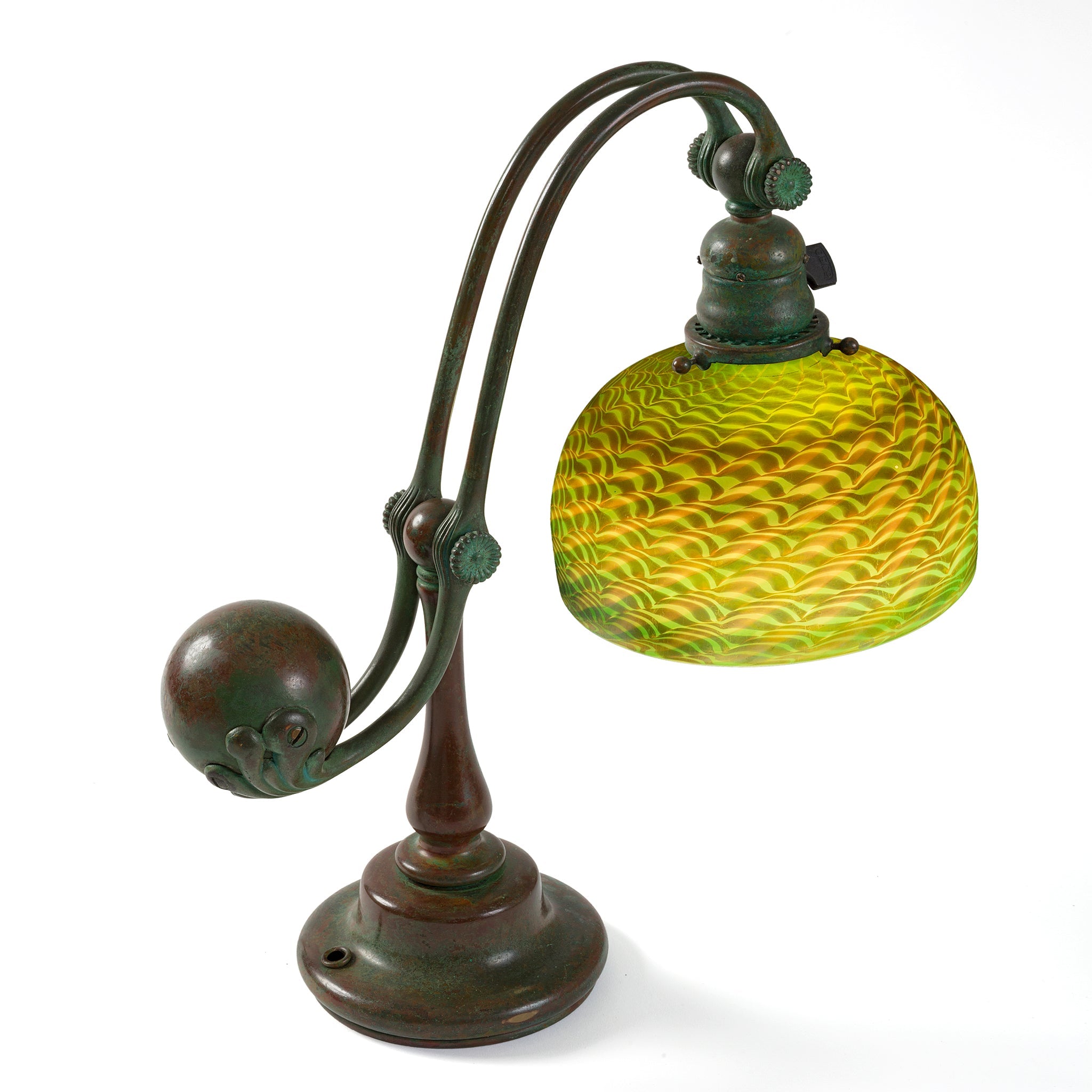Tiffany Studios New York Counter Balance Damascene Favrile Glass Lamp - Vintage Stained Glass Table Lamp for Home Decor, Office & Antique Collectors
