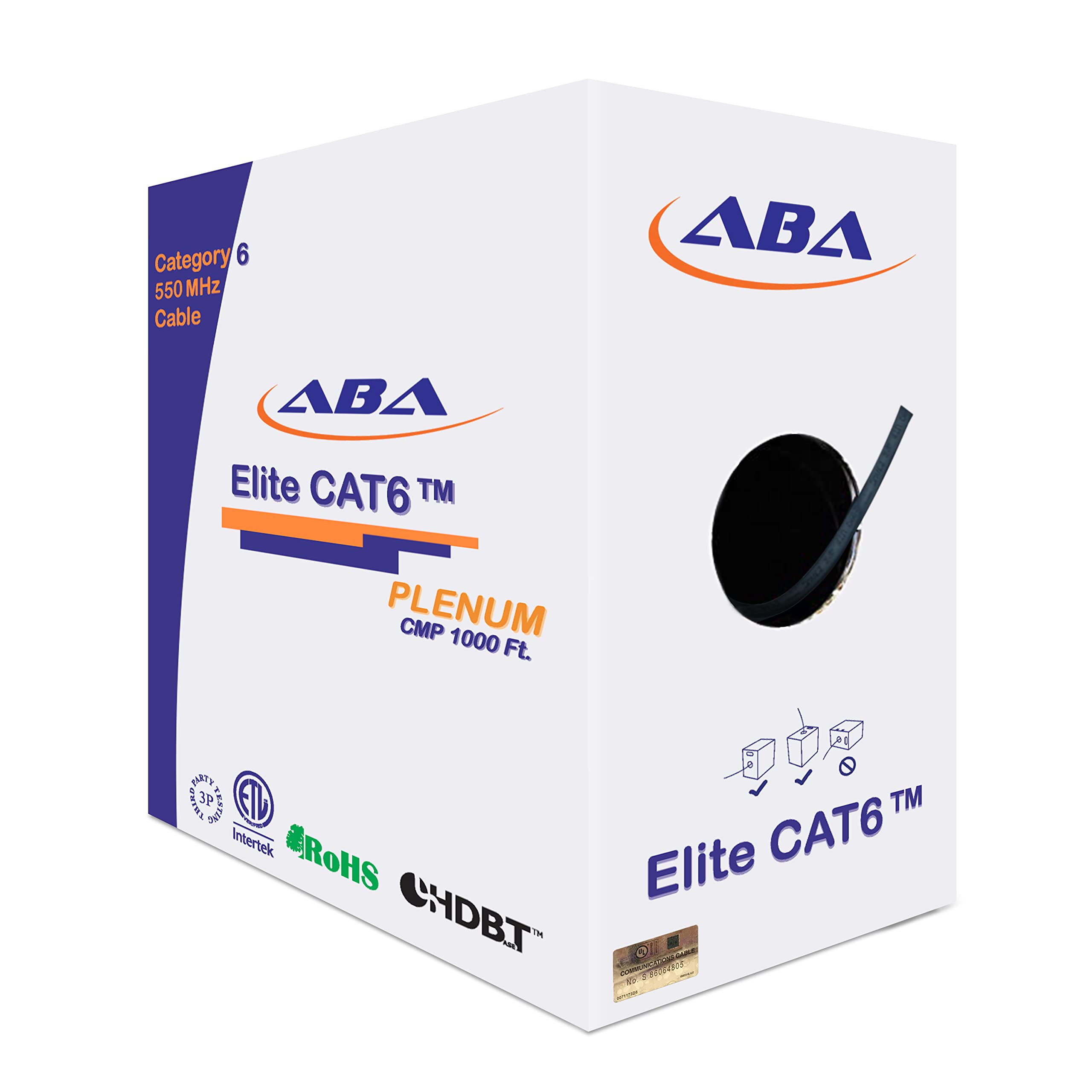 CAT6 Plenum (CMP) Ethernet Cable 1000ft - 23AWG UTP Solid Bare Copper, 550MHz, UL Certified Bulk Network Cable for High-Speed Internet & Office Networking - Ideal for Commercial Buildings, Data Centers & Home Offices